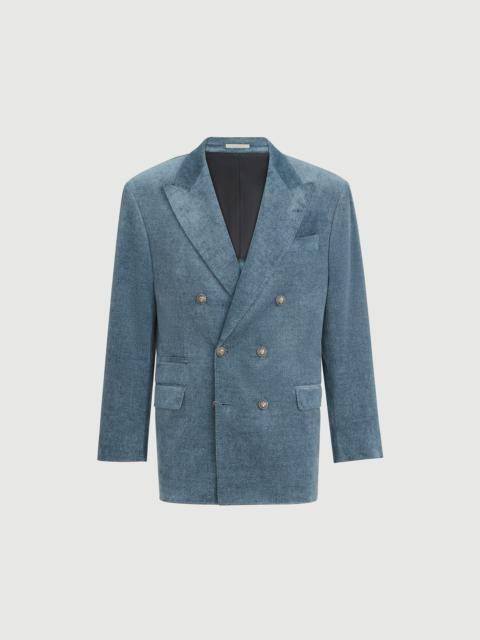 Brunello Cucinelli Denim-effect cotton velvet one-and-a-half breasted Tailor blazer with metal buttons