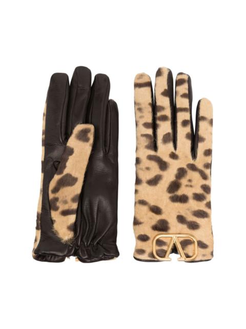 Valentino VLogo leopard-print cashmere gloves