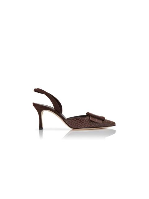Brown Calf Leather Slingback Pumps