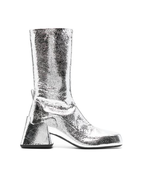 80mm block-heel metallic-finish boots