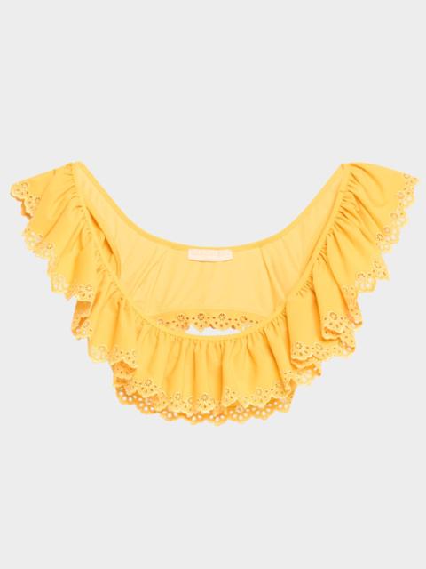 ULLA JOHNSON Selena Embroidered Flutter Bikini Top