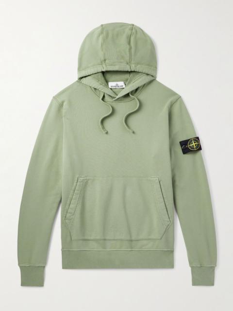 Stone Island Logo-Appliquéd Organic Cotton-Jersey Hoodie Green