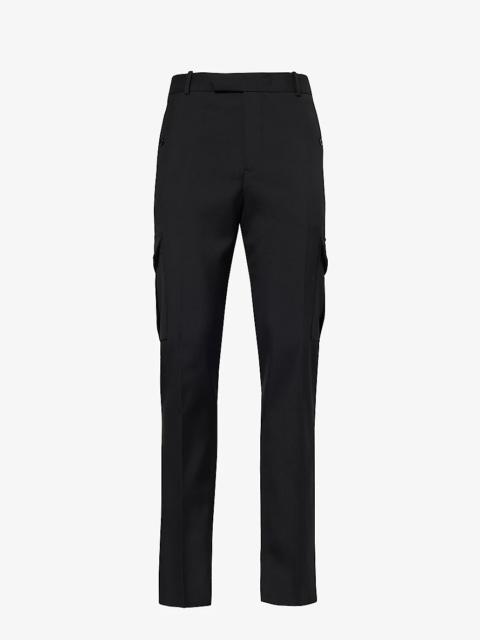 Military regular-fit tapered-leg wool trousers
