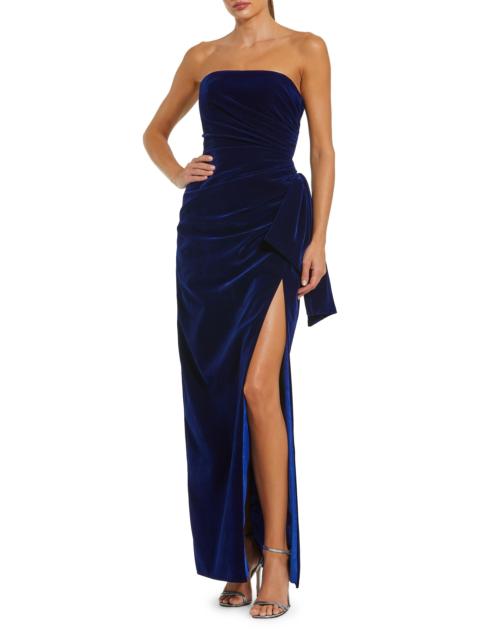 MAC DUGGAL Women's Draped Velvet Strapless Bow Hip Gown - Cobalt