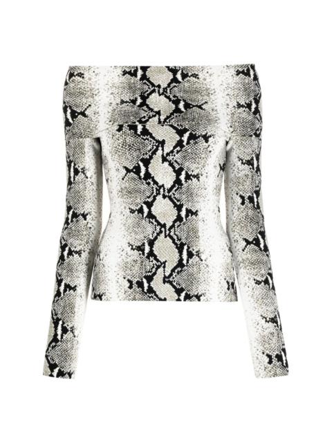 snakeskin-print off-shoulder top