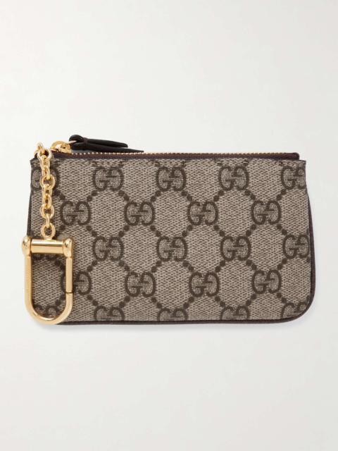 GUCCI Ophidia leather-trimmed printed coated-canvas pouch Brown