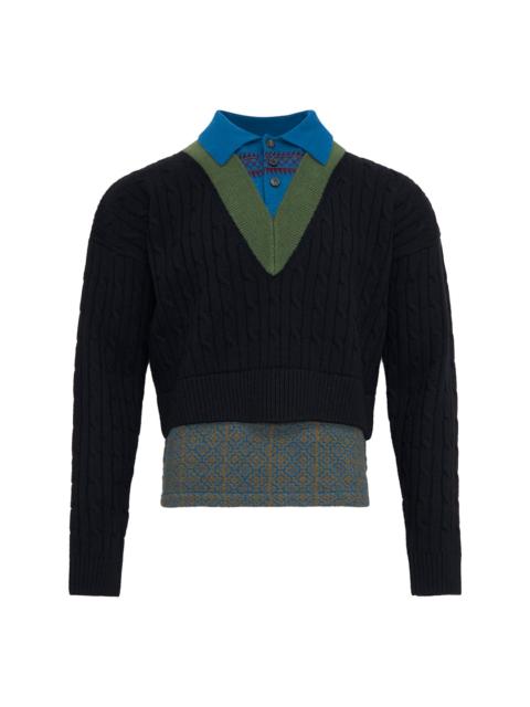 Dries Van Noten Layered V-Neck Cable Sweater