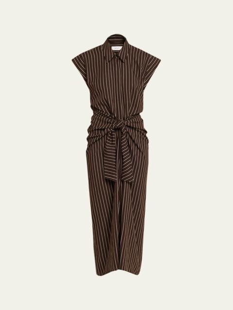 A.L.C. Emilia Pinstripe Draped Tie-Waist Shirtdress