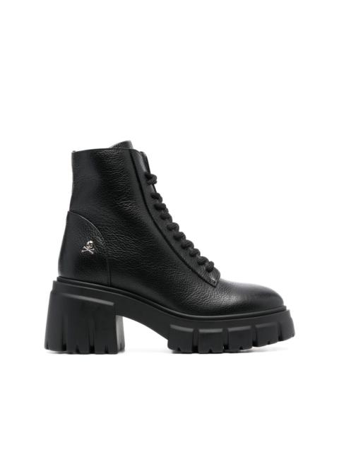 PHILIPP PLEIN shearling lined lace-up leather ankle boots