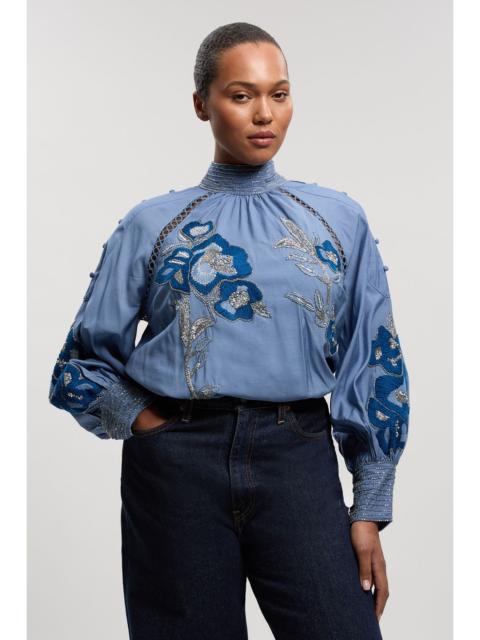 KAREN MILLEN Plus Size Balloon Sleeve Embroidered And Beaded Woven Blouse