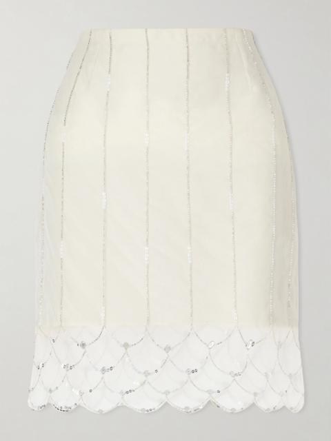WALES BONNER Triumph embellished silk-organza skirt Ivory