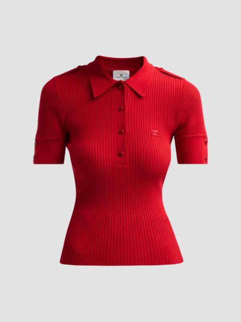 courrèges Women's Rib-Knit Polo Sweater - Iced Red