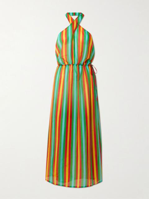 Lido Striped cotton and silk-blend halterneck midi dress Multi