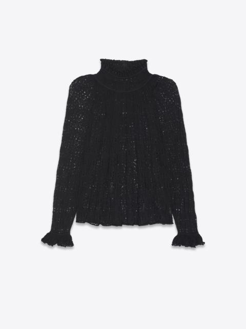 SAINT LAURENT pleated victorian blouse in graphic ladder knit