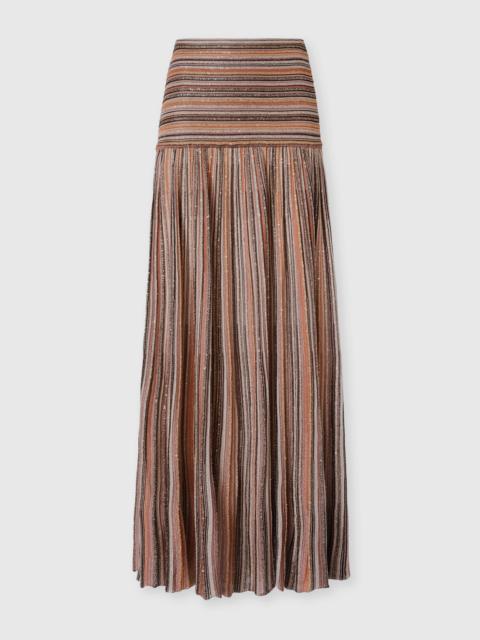 Ribbed Mixed Viscose Lamé Long Skirt