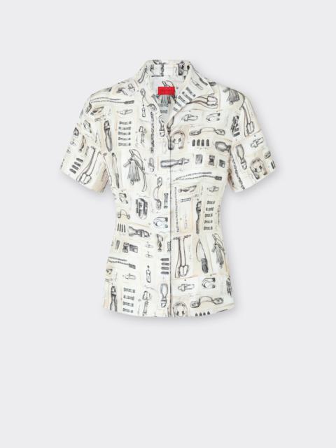 Ferrari Silk Twill Shirt with Officina Print