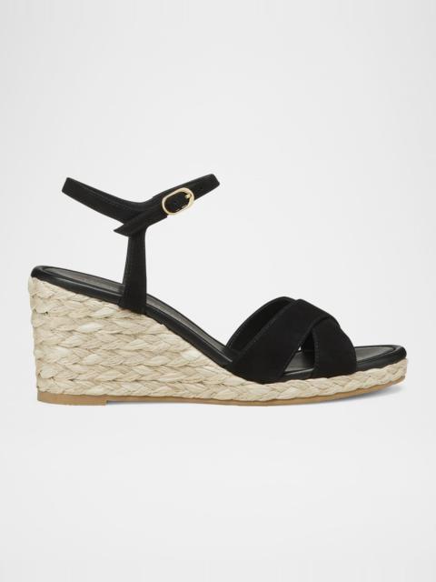 Stuart Weitzman Dayna Suede Crisscross Wedge Espadrilles