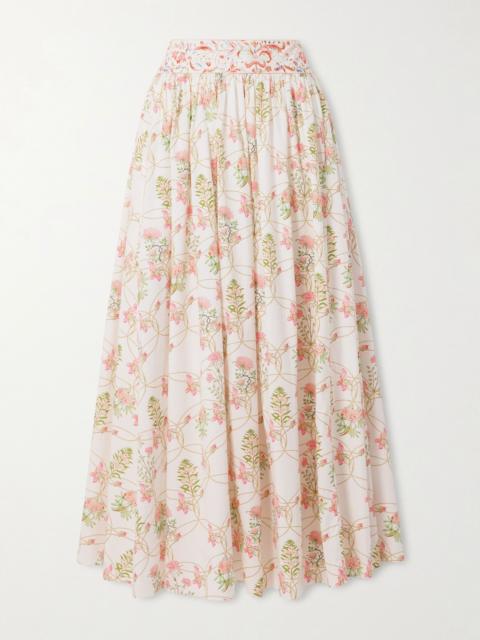 EMPORIO SIRENUSE Ombretta pleated floral-print cotton-poplin midi skirt Pink
