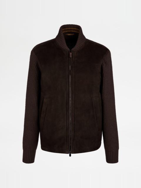 Tod's BI-MATERIAL SHORT JACKET - BROWN