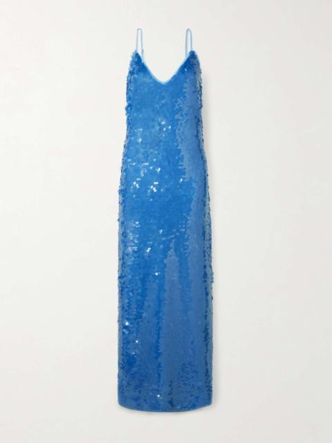 Stellar sequined recycled-tulle midi dress Blue