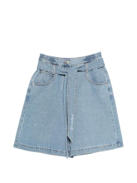 PINKO belted elasticated-waistband denim knee-length shorts