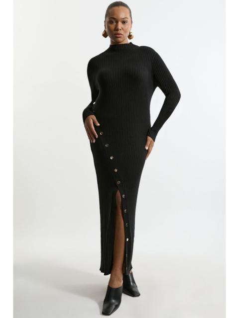KAREN MILLEN Plus Size Viscose Blend Popper Detail Split Knit Midi Dress