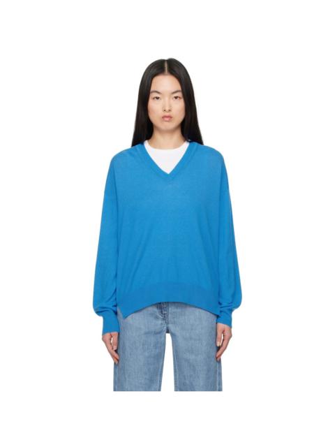 &DAUGHTER Blue Tahra Cashmere V-Neck Sweater