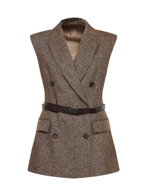 Brunello Cucinelli Brown belted wool double-breasted waistcoat