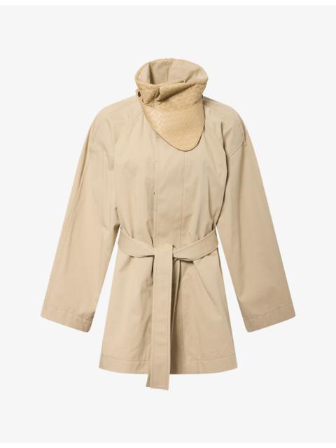 Bottega Veneta Intrecciato-Collar Cotton Trench Coat