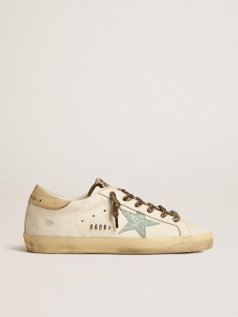 Golden Goose Super-Star with gray glitter star and nude leather heel tab