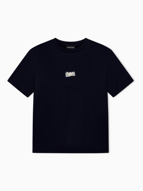 EMPORIO ARMANI JERSEY T-SHIRT IN LYOCELL BLEND WITH EMBOSSED EAGLE AND LOGO PRINT