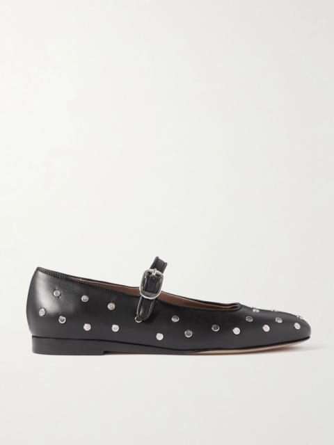 LE MONDE BÉRYL Studded leather Mary Jane ballet flats Black