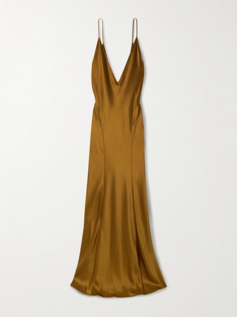 Open-back Paneled Silk-satin Gown