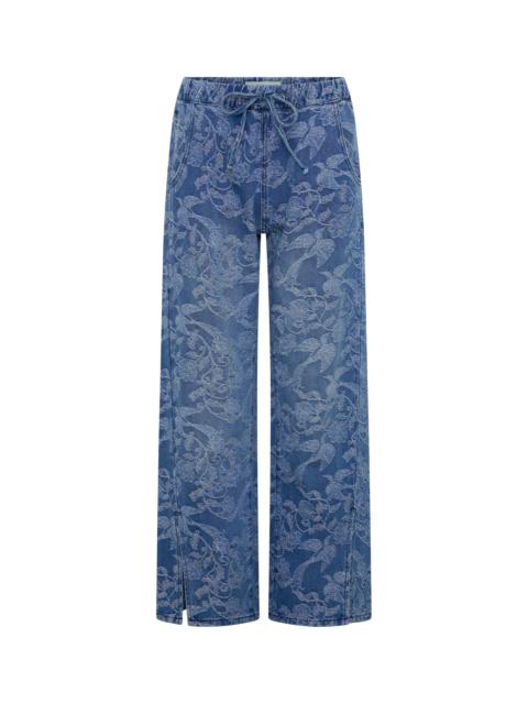 ONE TEASPOON Roadhouse Mid Waist Wide Leg Drawstring Denim Jeans - Soaring Jacquard Blue