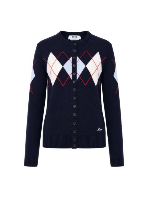 MSGM Argyle Crewneck Cardigan