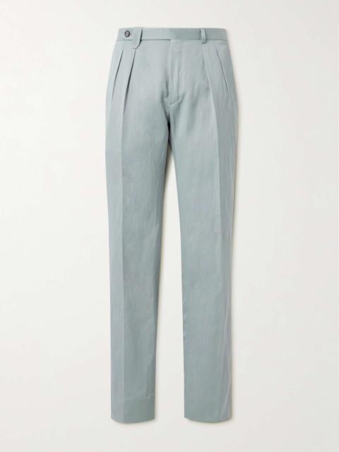 Elba Straight-Leg Pleated Silk and Linen-Blend Twill Trousers