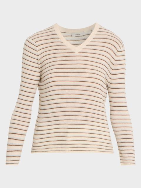 Vince Stripe Cashmere-Blend V-Neck Sweater