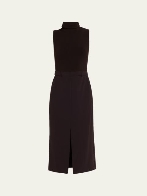 Theory Funnel-Neck Admiral Crepe Sleeveless Midi Dress