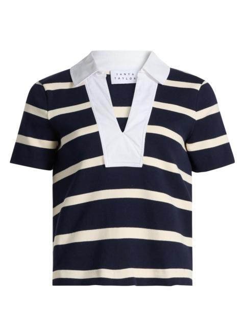 TANYA TAYLOR Women's Melanie Striped Stretch Cotton Top - Maritime Blue Wide Stripe