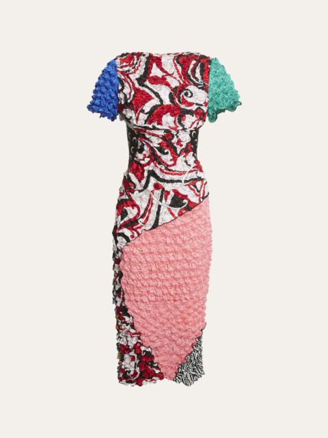 Regenerated Pop-Corn Mixed-Print Midi Dress