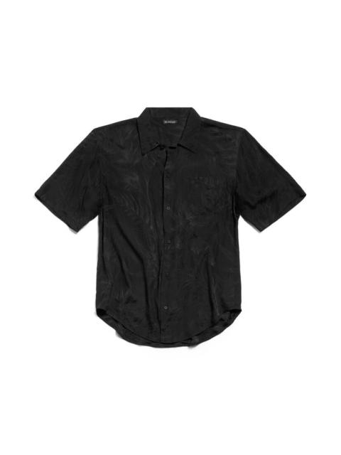 BALENCIAGA Men's Tropical Flowers Minimal Short Sleeve Shirt Large Fit in Black
