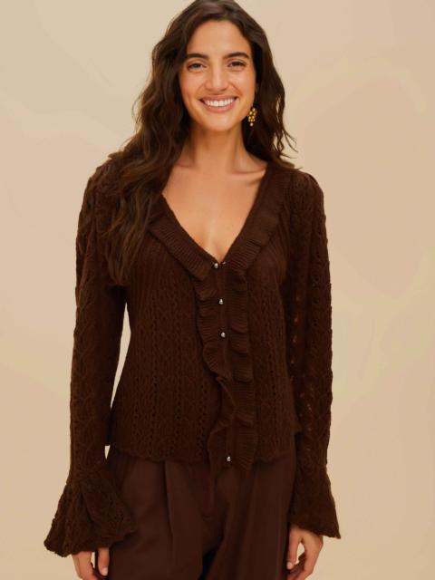 FARM RIO Lace Stitch Knit Ruffles Cardigan