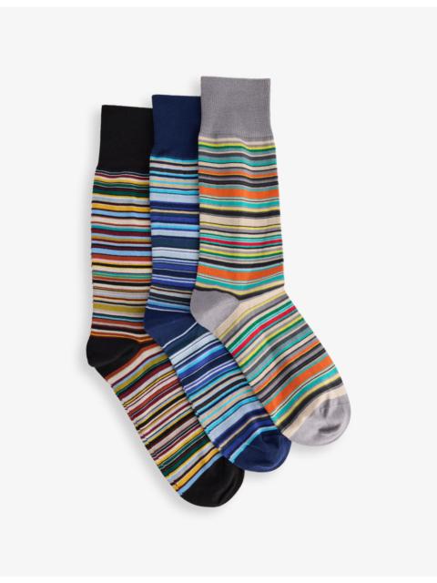 Paul Smith Striped Cotton-Blend Socks Three-Pack Cracker Set