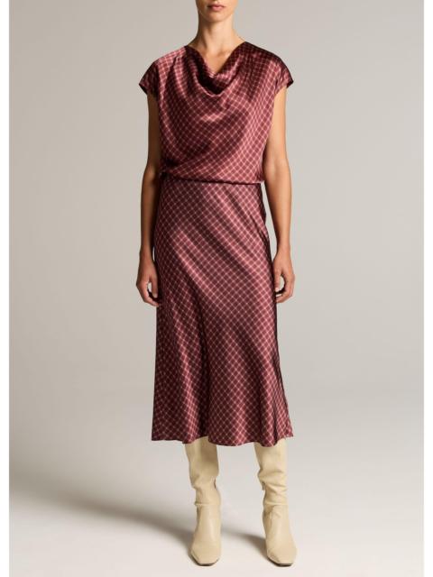 Vince Ombré Plaid Lingerie-Trim Satin Slip Skirt