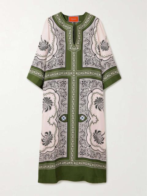 La DoubleJ Printed silk-satin twill kaftan Green
