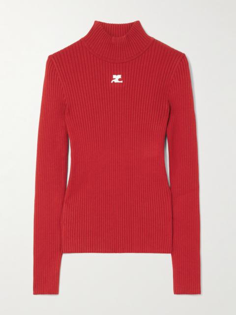courrèges Embroidered Ribbed-knit Sweater
