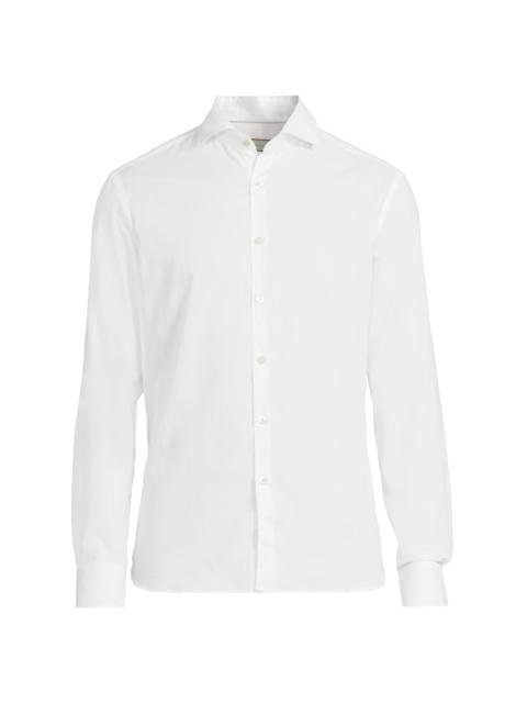 Canali Men's Solid Herringbone Woven Cotton Shirt - White