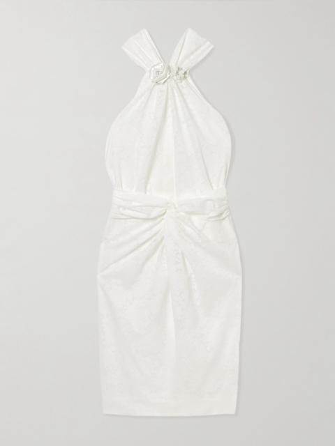 SHUSHU/TONG Embellished Ruched Lace Mini Dress