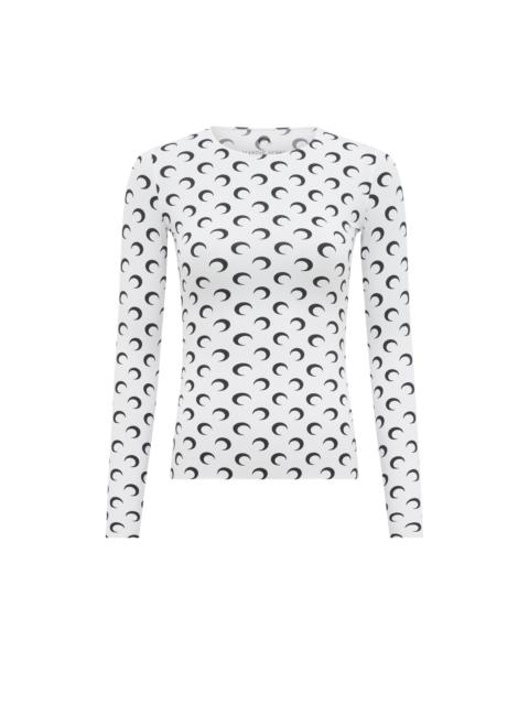 Marine Serre Regenerated All Over Moon Jersey Long Sleeves Second Skin Top
