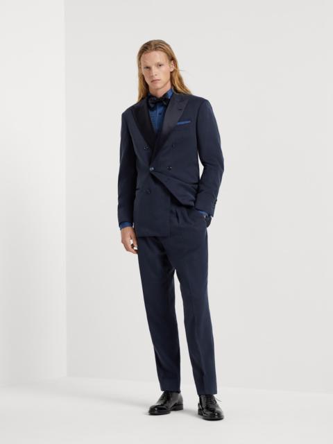 Délavé silk twill tuxedo with one-and-a-half breasted jacket and double-pleated trousers